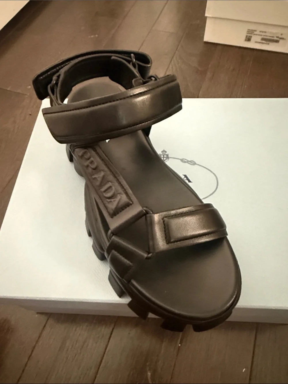 Prada Chunky Black Leather Treaded Platform Sandals